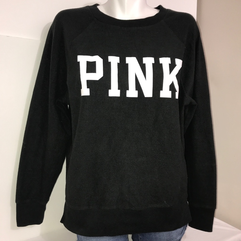 VS PINK Black Block White Logo Crewneck Sweatshirt